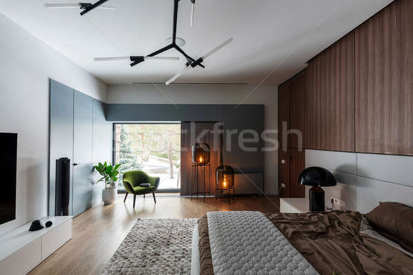 Schlafzimmer modernen Stil modernen weiß Wände Teppich Stock foto © bezikus