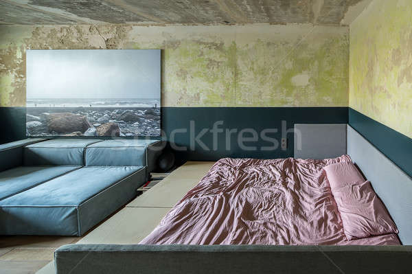 Loft Stil Schlafzimmer schäbig Wände Stock Stock foto © bezikus