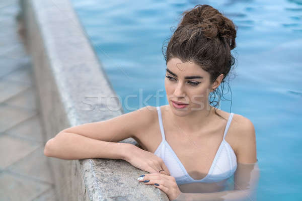 Girl relaxing in geothermal pool outdoors Stock photo © bezikus