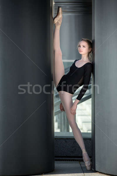 Young graceful ballerina in black bathing suit on a background o Stock photo © bezikus