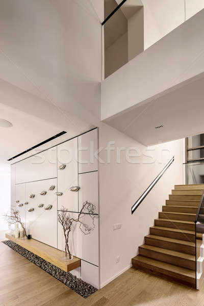 [[stock_photo]]: Intérieur · style · moderne · modernes · blanche · murs · escalier