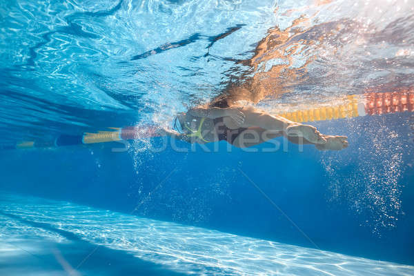 Swimmer in sidestroke style underwater Stock photo © bezikus