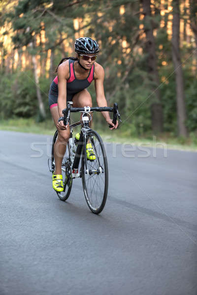 Menina bicicleta encantador estrada natureza Foto stock © bezikus