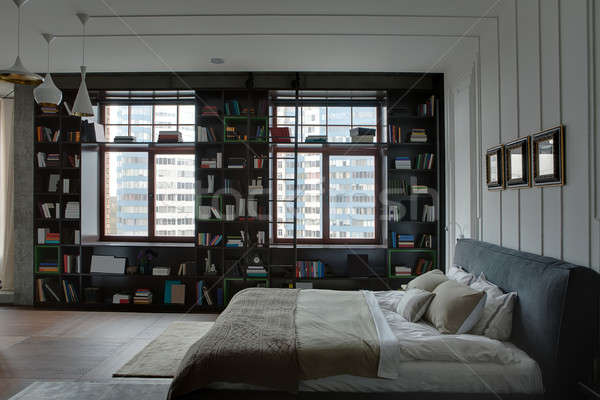 Hálószoba modern stílusú modern mintázott fehér beton Stock fotó © bezikus