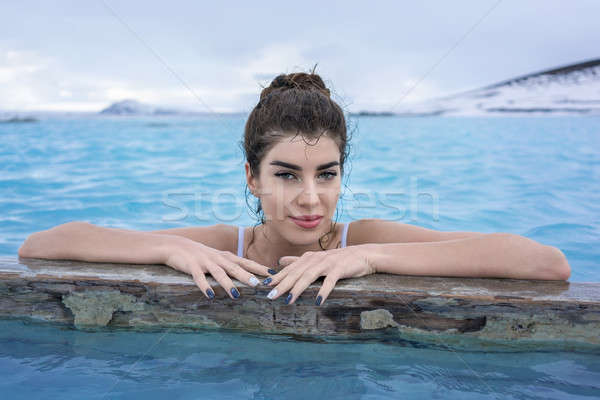 Girl relaxing in geothermal pool outdoors Stock photo © bezikus