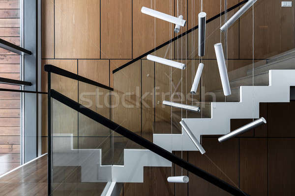 Elegáns modern belső modern stílusú fából készült falak Stock fotó © bezikus