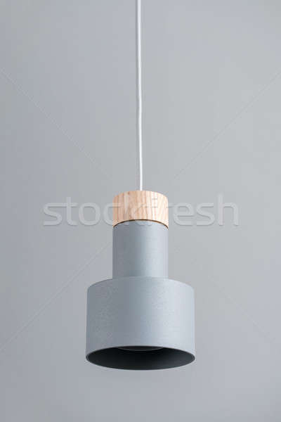 [[stock_photo]]: Suspendu · métal · gris · lampe · bois · métallique