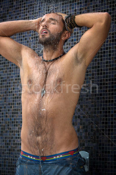 男 シャワー ハンサムな男 裸 胴 オープン ストックフォト © bezikus