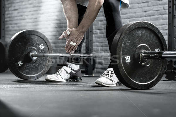Foto stock: Barbell · exercício · foto · mãos · pernas