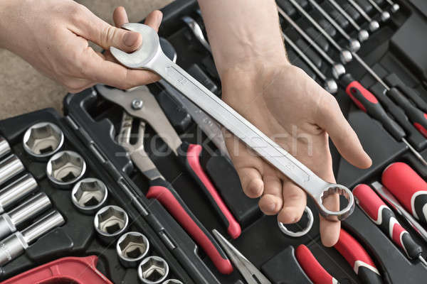 Open toolbox and male hands Stock photo © bezikus