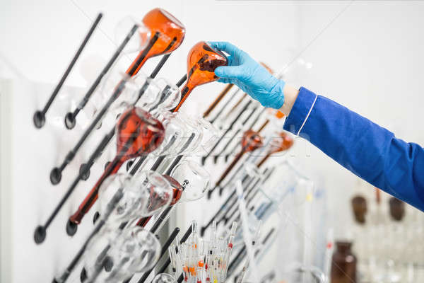 Glass beakers in lab Stock photo © bezikus