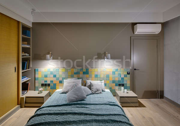 Stockfoto: Moderne · stijl · slaapkamer · groot · bed · veel