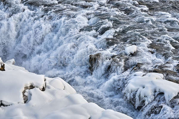 Landschaft rau Fluss Schnee Ufer Island Stock foto © bezikus