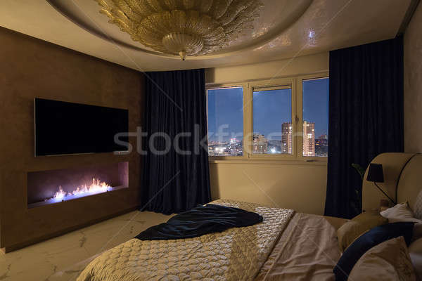 Stock fotó: Luxus · hálószoba · modern · stílusú · nagy · arany · csillár