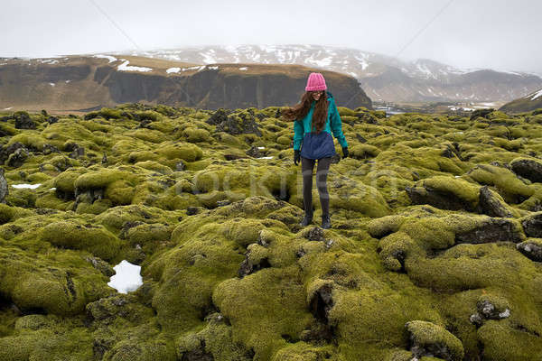 Girl posing on moss field Stock photo © bezikus