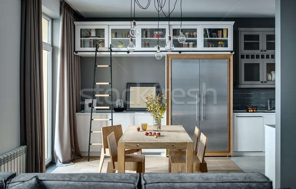 Contemporain style cuisine style moderne gris murs [[stock_photo]] © bezikus