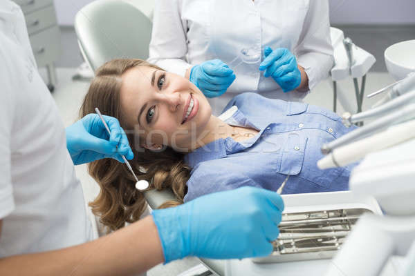 Foto stock: Dentista · dentes · sorrir · médico · feliz