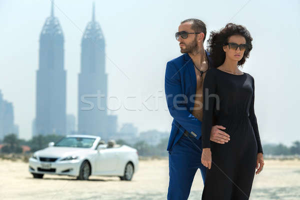 Couple on the background of skyscrapers Stock photo © bezikus