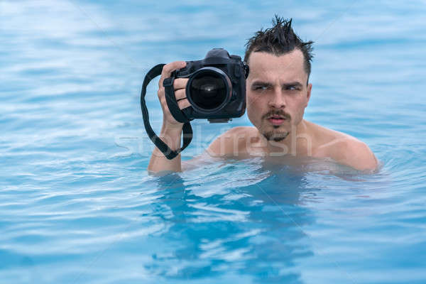 Tipo relajante piscina aire libre ridículo negro Foto stock © bezikus