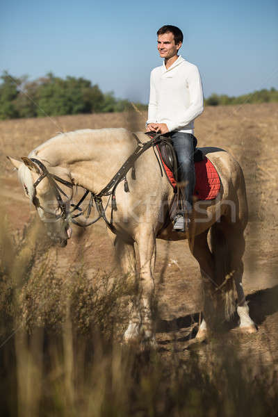 Aantrekkelijk man paardenrug naar afstand Stockfoto © bezikus