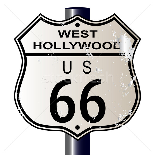 Nyugat hollywood Route 66 felirat közlekedési tábla fehér Stock fotó © Bigalbaloo