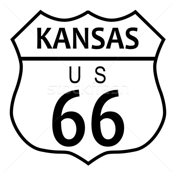 Stockfoto: Route · 66 · Kansas · verkeersbord · witte · naam · weg