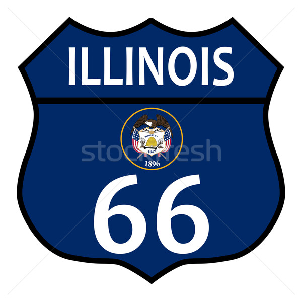 Route 66 Illinois podpisania banderą znak drogowy biały Zdjęcia stock © Bigalbaloo