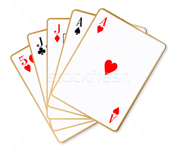 Foto stock: Dois · par · pôquer · mão · branco · vermelho