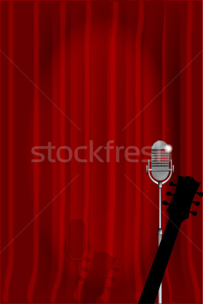 Foto stock: Acústico · noite · microfone · violão · pronto · etapa