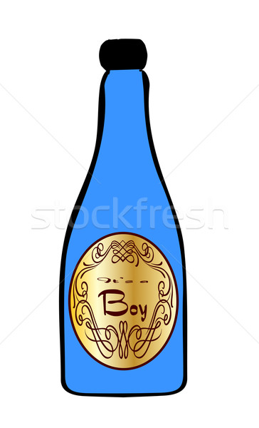 Garçon félicitations bouteille bleu champagne blanche Photo stock © Bigalbaloo