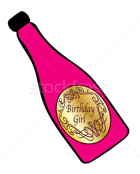 Születésnap lány gratulálok üveg rózsaszín pezsgő Stock fotó © Bigalbaloo