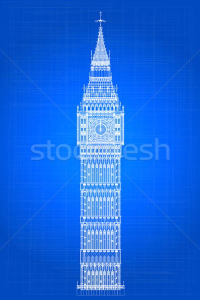 Big Ben Blaupause London Wahrzeichen Zeichnung Glocke Stock foto © Bigalbaloo