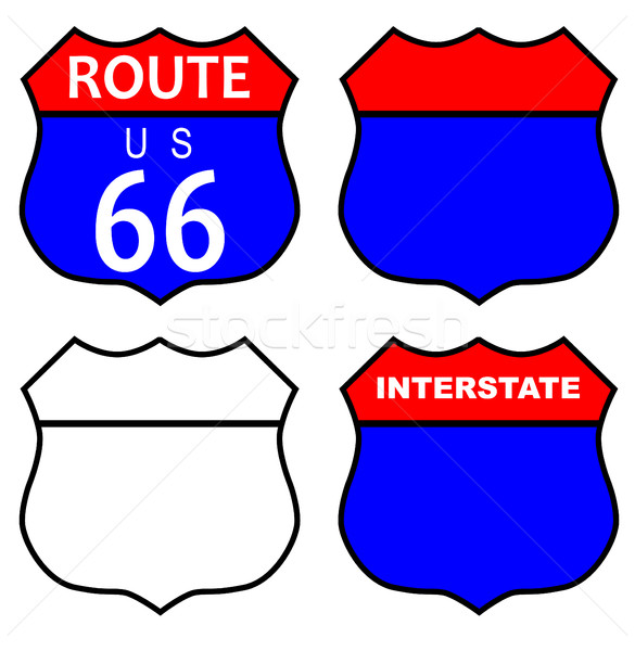 Route 66 międzypaństwowy podpisania znak drogowy szablon biały Zdjęcia stock © Bigalbaloo