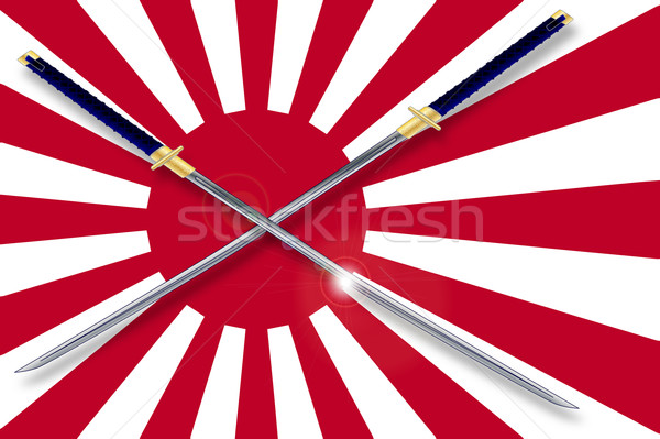 Японский флаг Мечи солнце красный Сток-фото © Bigalbaloo