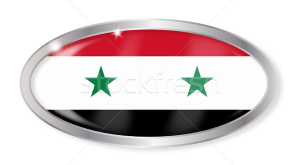 Syrien Flagge oval Taste Silber isoliert Stock foto © Bigalbaloo