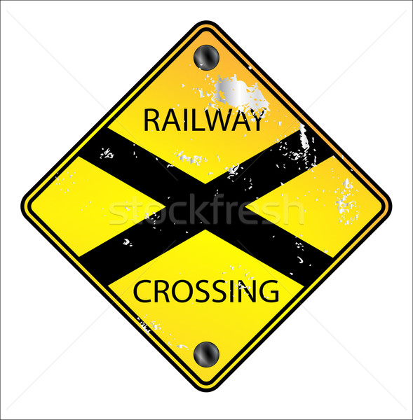 Yellow Railway Crossing Sign Stock photo © Bigalbaloo