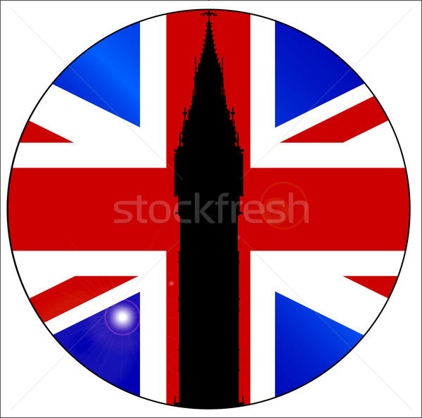 Stockfoto: Union · jack · knop · Londen · mijlpaal · Big · Ben · silhouet