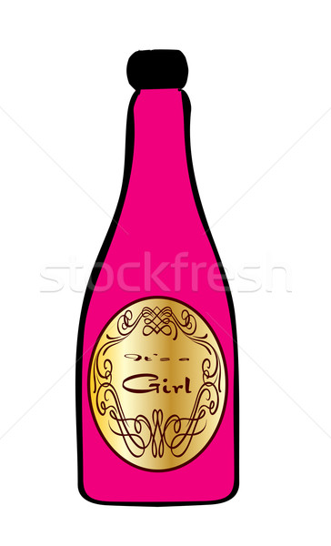 Mädchen Glückwünsche Flasche rosa Champagner weiß Stock foto © Bigalbaloo