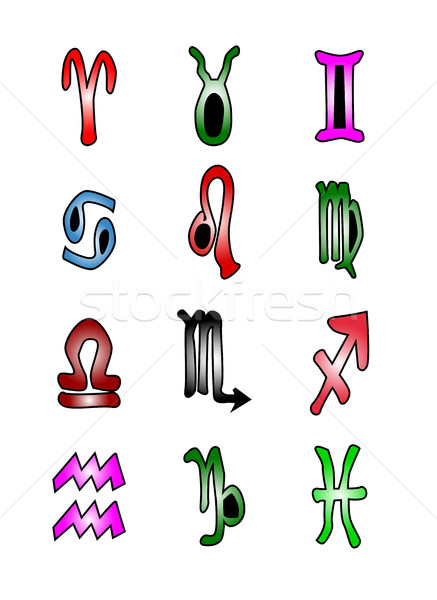 Astrologie Symbol Symbole zwölf weiß grünen Stock foto © Bigalbaloo
