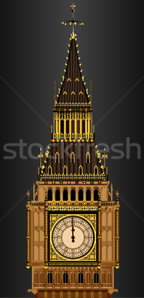 Big Ben éjfél részletes illusztráció számlap sztrájk Stock fotó © Bigalbaloo