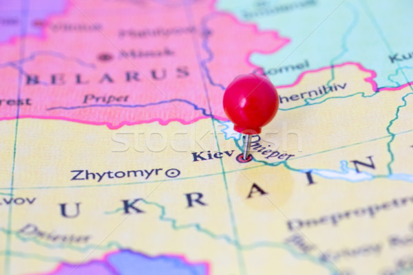 Red Pushpin on Map of Ukraine Stock photo © bigandt