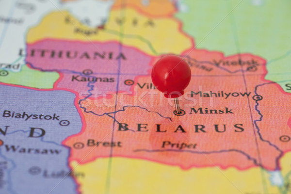 Red Pushpin on Map of Belarus Stock photo © bigandt