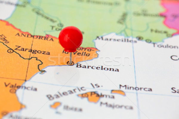 Red Pushpin on Map of Spain Stock photo © bigandt
