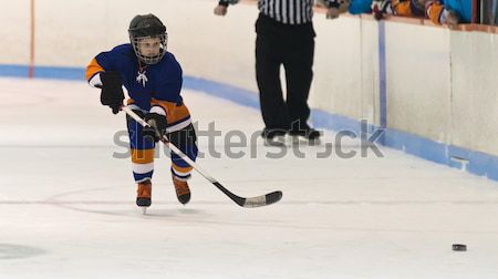 Foto stock: Pequeño · nino · jugando · hockey · sobre · hielo · deporte · diversión