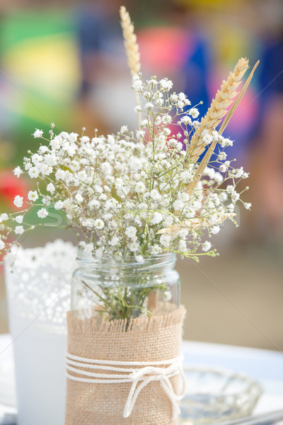 Fleurs maçon jar corde dentelle extérieur Photo stock © BigKnell