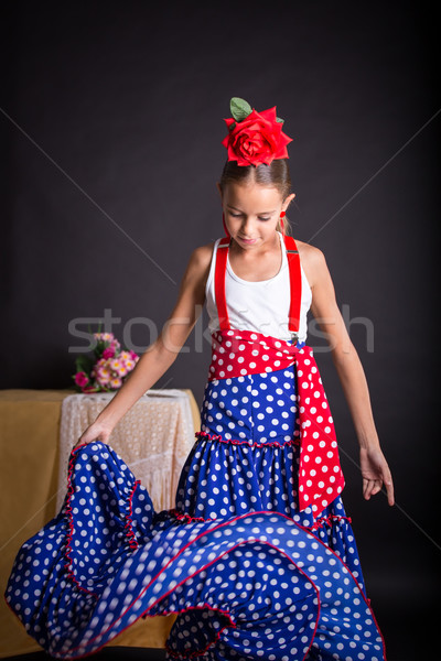 年輕的女孩 弗拉門戈 跳舞 黑色 女孩 玫瑰 商業照片 © BigKnell