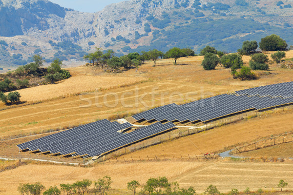 Panouri solare însorit rural cer copac Imagine de stoc © BigKnell