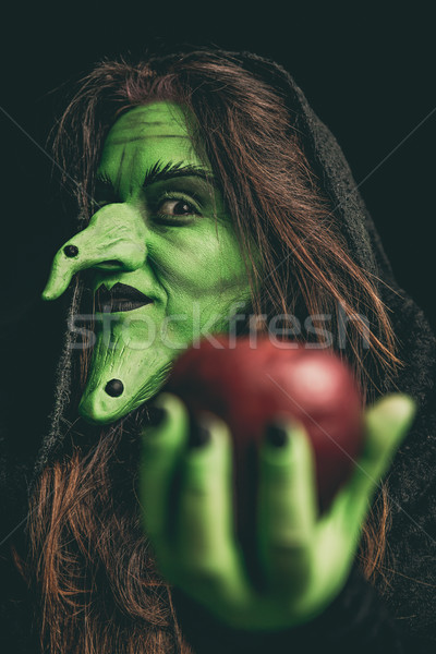 Stock fotó: Gonosz · boszorkány · tart · piros · alma · zöld · alma