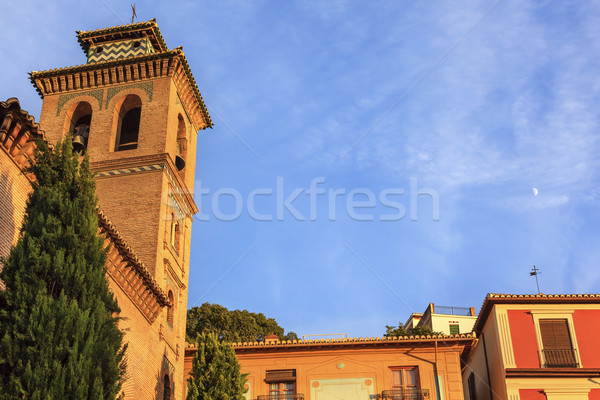 Church Iglesia of Santa Anna Moon Rio Darro Granada Andalusia Sp Stock photo © billperry