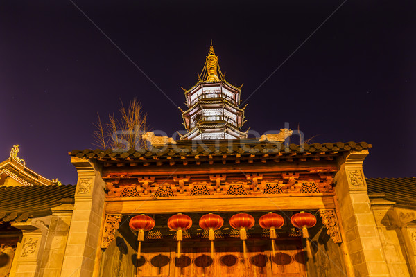 Buddhist Nanchang Temple Wooden Door Pagoda Wuxi Jiangsu China N Stock photo © billperry